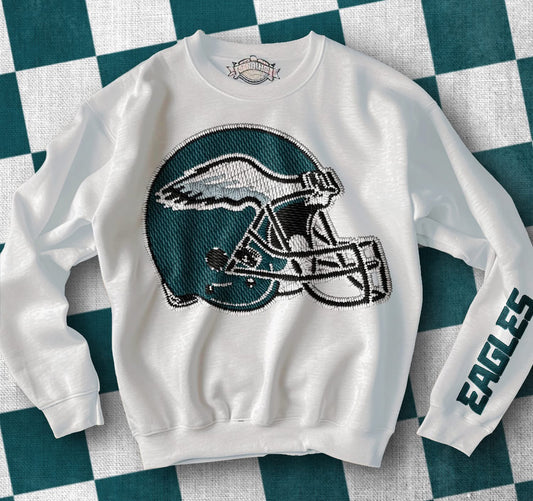Faux Embroidered Birds Crew